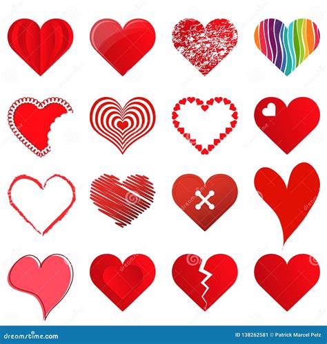 Collection Different Loving Valentine Hearts Stock Vector