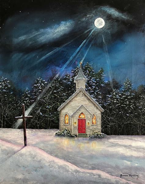 Church Painting Snow Scene Print Winter Landscape Winter Etsy