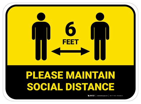 Please Maintain Social Distancing with Icon Yellow Rectangle - Floor ...