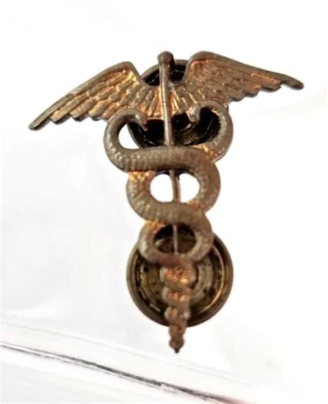 Antique Caduceus Wings Pin Us Army Medical Officer Collar Insignia