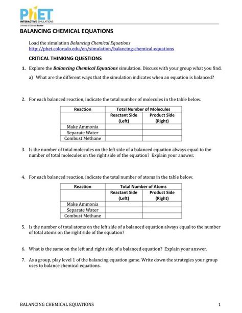 First, type in h2+o2 in the reactants box and. Balancing Equations Worksheet 1 Answer Key