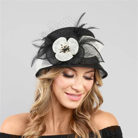 Hts2052 Bw Sm 2 Tone Feather Sinamay Hat W Flower And Netting Hats And Fascinators