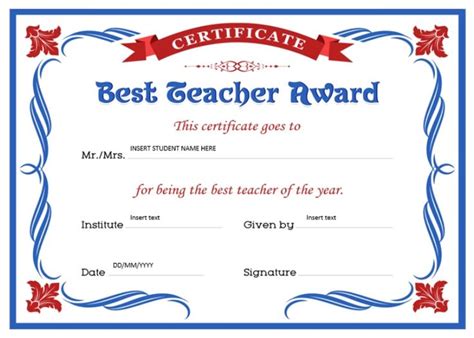 Teacher Certificate Format Teacher Awards Certificate Templates