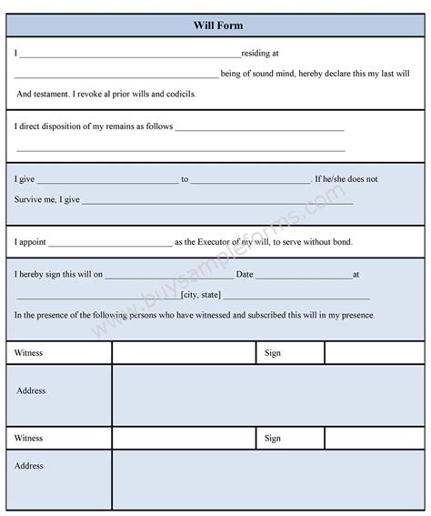 Will Form Template Sample Forms