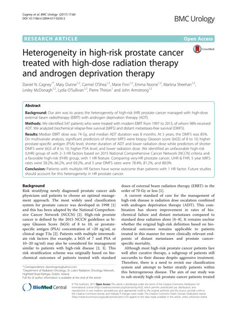 Pdf Heterogeneity In High Risk Prostate Cancer Treated With High Dose Radiation Therapy And