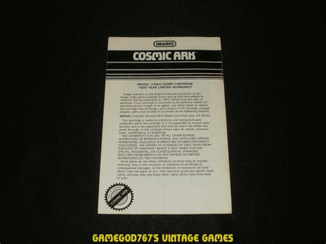 Cosmic Ark Atari 2600 1982 Manual Only