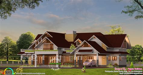 4 Bedroom Big Single Floor House Sloped Roof Style Kerala Home Design