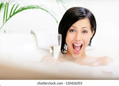 Woman Taking Bath Suds Drinks Champagne Stock Photo Shutterstock