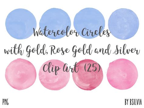 Watercolor Circles With Gold Rose And Silver Clip Art For Cricuts