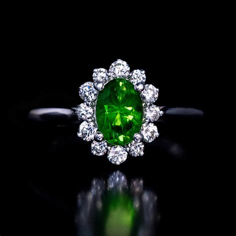 Russian Demantoid Diamond White Gold Cluster Ring Ref 268295 Antique Jewelry Vintage Rings