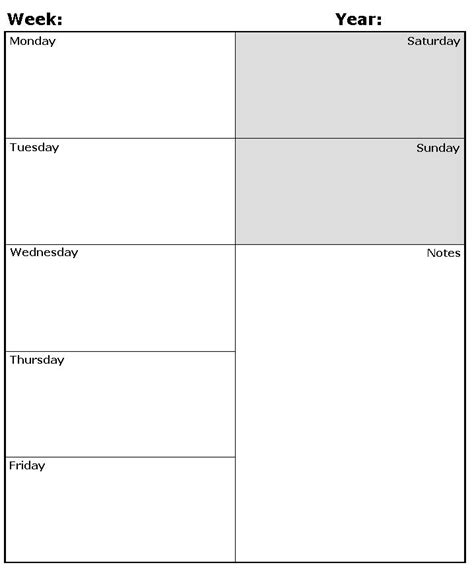 Printable 5 Day Week Calendars Calendar Printables Free Templates