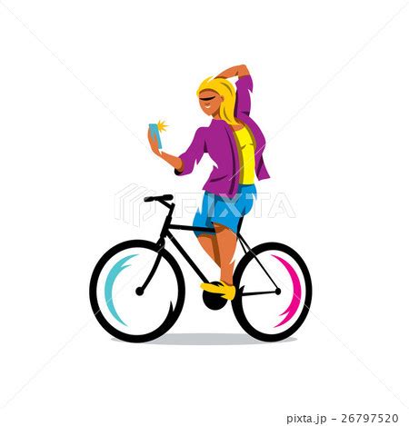 Vector Selfie Girl On Bicycle Cartoon Illustration Woman Making Photo Sexiezpicz Web Porn