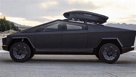 Photo Matte Black Tesla Cybertruck With Storage On The Top