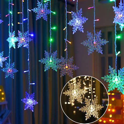 Outdoor Xmas Big Snowflake Led Curtain String Lights Flashing Lights