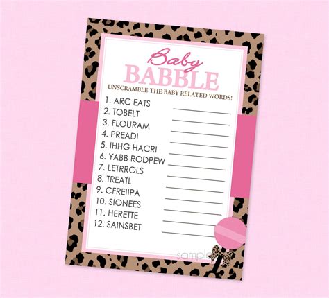 Leopard Baby Word Unscramble Shower Game Instant Download Etsy Baby