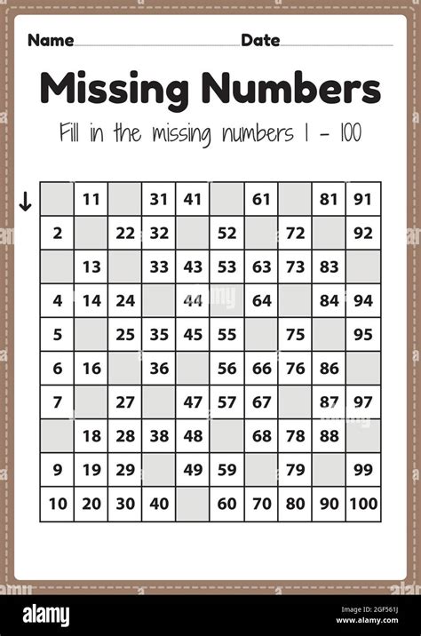 Preschool Math Worksheets Missing Numbers 1 To 100 Printable Sheet For