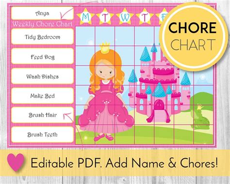 Princess Editable Chore Chart Reward Chart Behaviour And Etsy