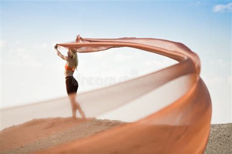 Girl Dancing With Big Orange Cloth Stock Image Image Of Body Girl 25058715