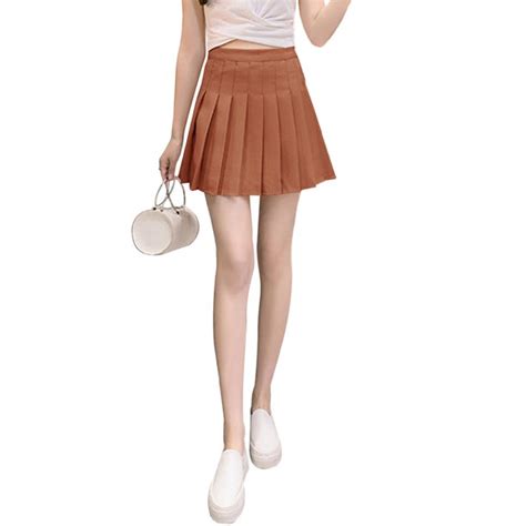 Womens High Waist Pleated Casual Tennis Style A Line School Mini Skater Short Skirt