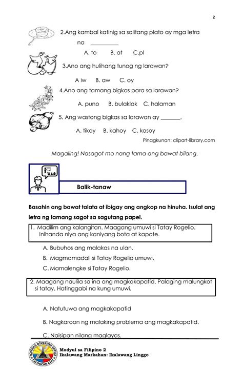 Filipino 2 Q2 Week 2 Interactive Worksheet Edform