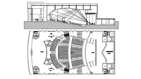 Auditorium Hall Facade Section And Layout Plan Details Dwg File