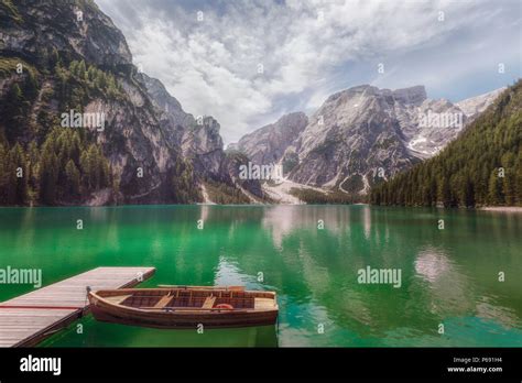 Lago Di Braies Prags South Tyrol Dolomites Italy Europe Stock