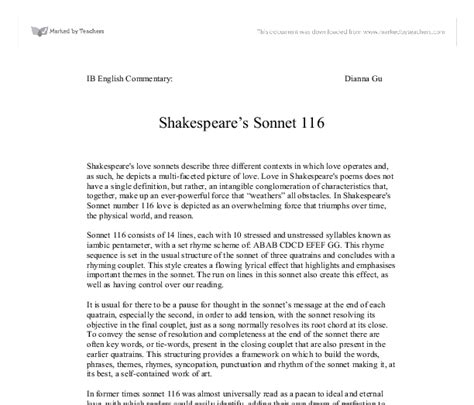 Shakespeares Sonnet 116 Gcse English Marked By