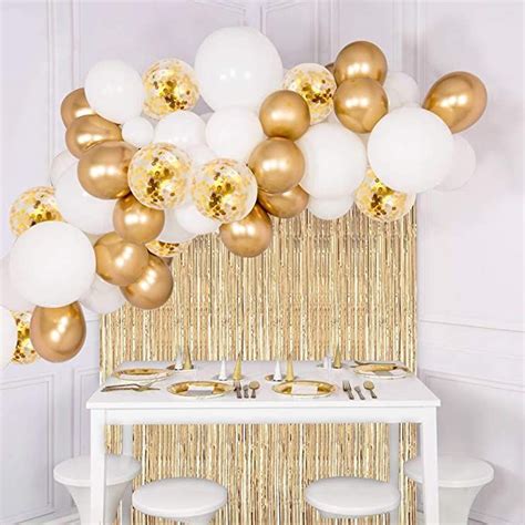 Joyypop White Gold Balloon Garland Kit With Gold Tinsel Curtain White Gold Balloons For White