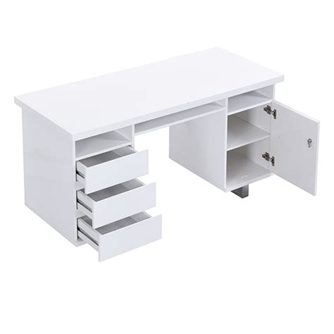 Sydney High Gloss Computer Desk In White With 3 Drawers Furniture In