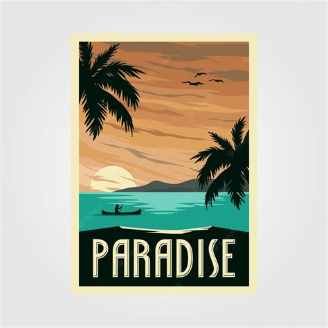 Premium Vector | Tropical paradise beach vintage poster