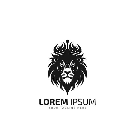 Lion King With Crown Minimal Logo Silhouette Vector Icon On White
