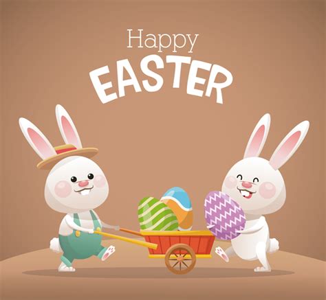 Happy Easter Card With Cartoon Bunny Vector 13 Free Download