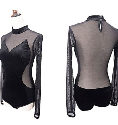 Black Velvet Latin Dance Practice Clothes For Women Long Sleeved Ballroom Dance Body Tops High