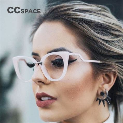Ccspace Lady Cat Eye Glasses Frames For Women Brand Designer Optical Eyeglasses Metal Temple
