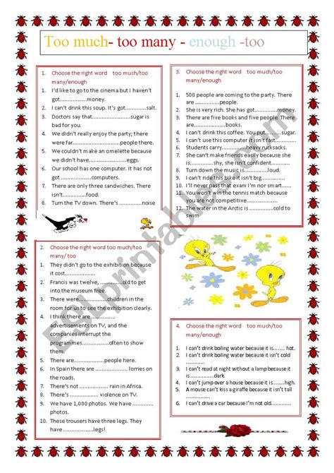 Too Much Too Many Enough Esl Worksheet By Nataliaalmoines