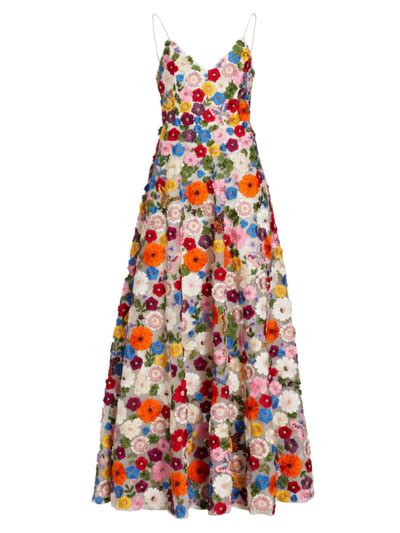 Alice And Olivia Domenica Embellished Floral Gown In Neutral Modesens