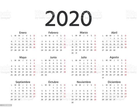 Ilustración De Calendario Español 2020 Ilustración Vectorial