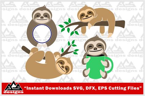 Download 4 Cute Sloth Svg Design By AgsDesign | TheHungryJPEG.com