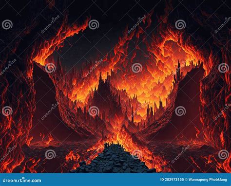 Hellish Landscape Dark Abyss of Infernal Flames and Macabre Torment, Ai