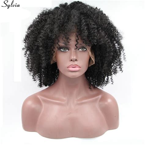 Sylvia 1b Natural Black Heat Resistant Afro Kinky Curly With Bang
