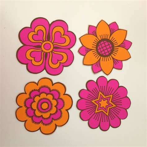 Original 1970s Flower Power Stickers Retro Prints Hippie Art Flower