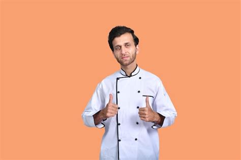 Premium Photo Handsome Chef Cook Front Pose Thumbs Up White Outfit Indian Pakistani Model