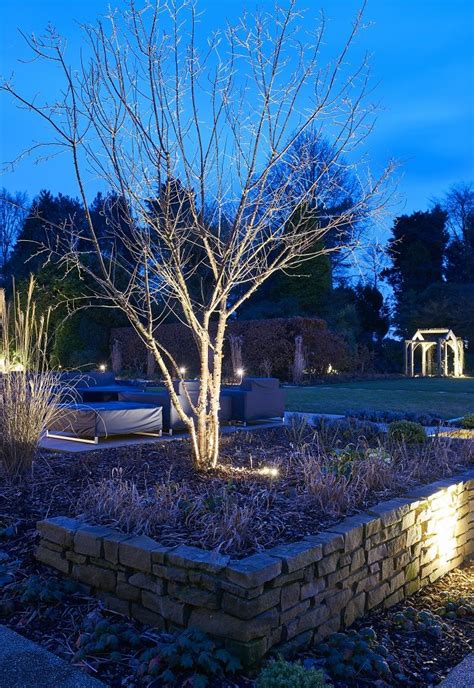 Led Garden Lighting Softly Uplights The Tree Framing The Seating Area