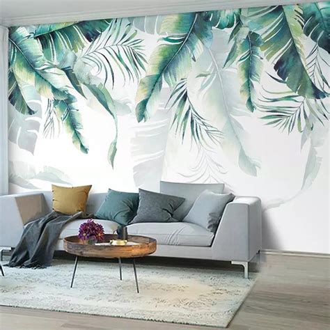 Custom Mural Wallpaper Retro Tropical Palm Banana Leaves Bvm Home