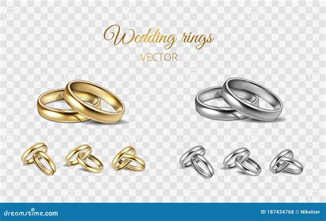 Realistic 3d Shining Set Of Wedding Gold Silver Platinum Rings Two