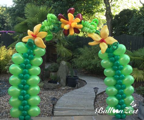 A Tropical Themed Balloon Arch For A Garden Party Balloon Tree