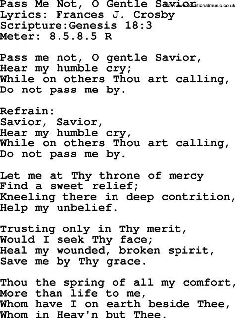 Good Old Hymns Pass Me Not O Gentle Savior Lyrics Sheetmusic Midi Mp Audio And PDF
