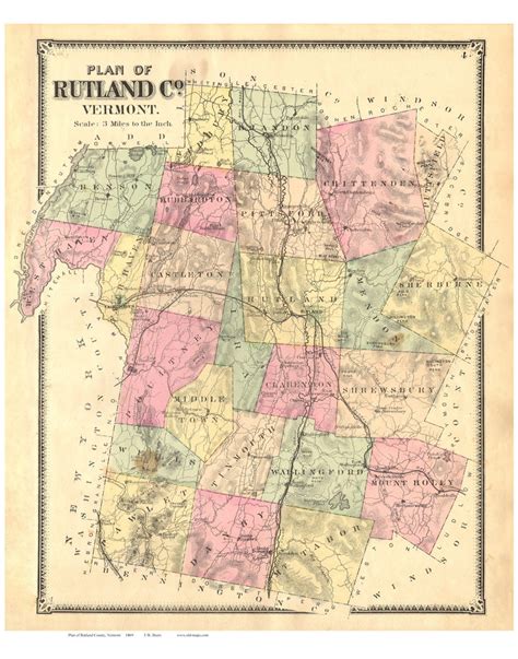 Rutland County Vermont 1869 Fw Beers Old Map Reprint Vt County