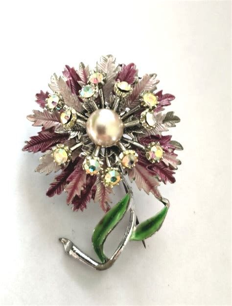 Vintage Rhinestone Flower Brooch Ebay