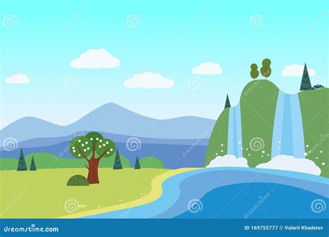 Waterfall Rural Mountaine Landscape Green Hill Panorama Nature River